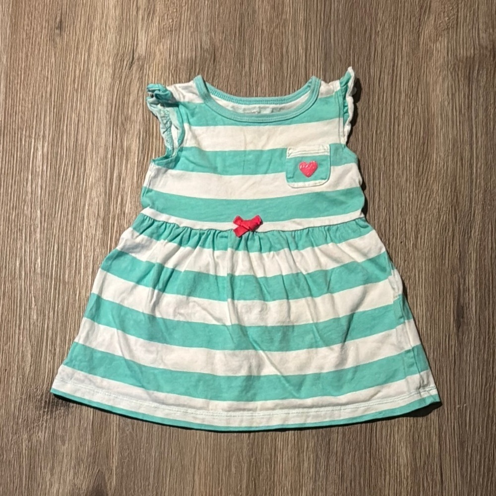 Striped Teal and White Kids Dress